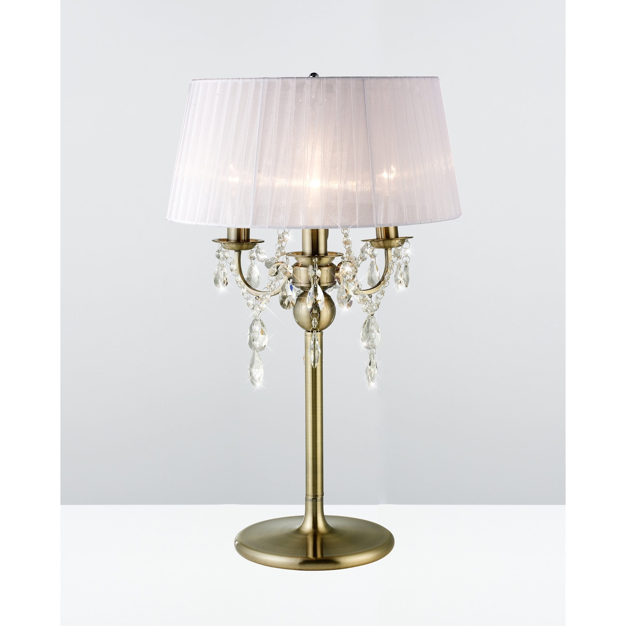 IL30065 Olivia Table Lamp With White Shade 3 Light Antique Brass/Crystal