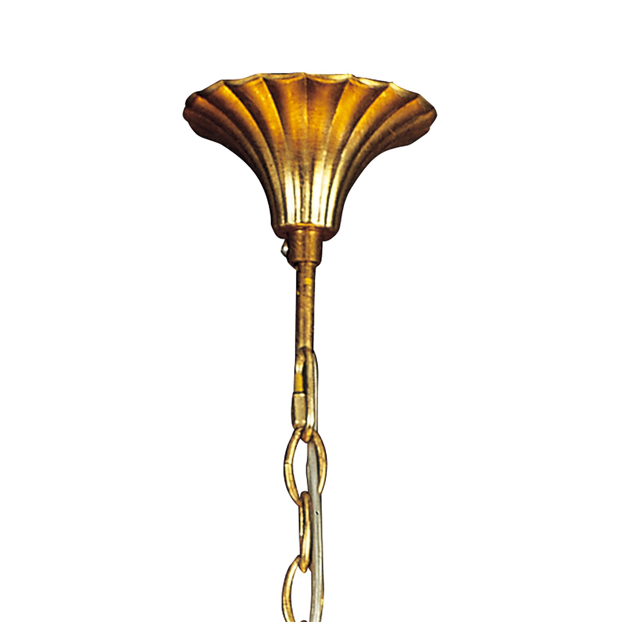 Paola Pendant 3 Arm 6 Light E14, Gold Painted With Cream Shades & Amber Glass Droplets