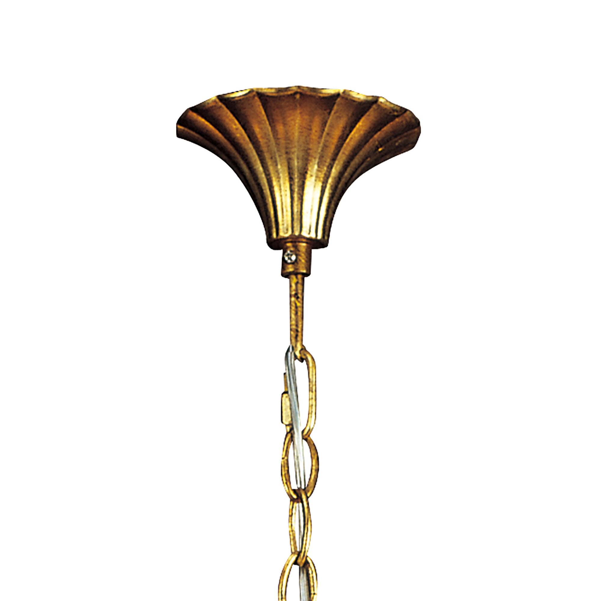 Paola Pendant 2 Arm 6 Light E14, Gold Painted With Cream Shades & Amber Glass Droplets