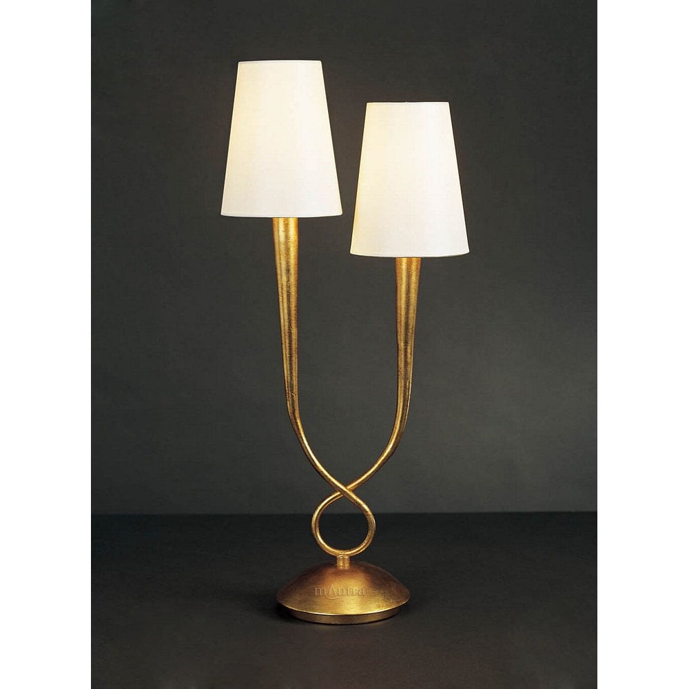 Paola Table Lamp 2 Light E14, Gold Painted With Cream Shades