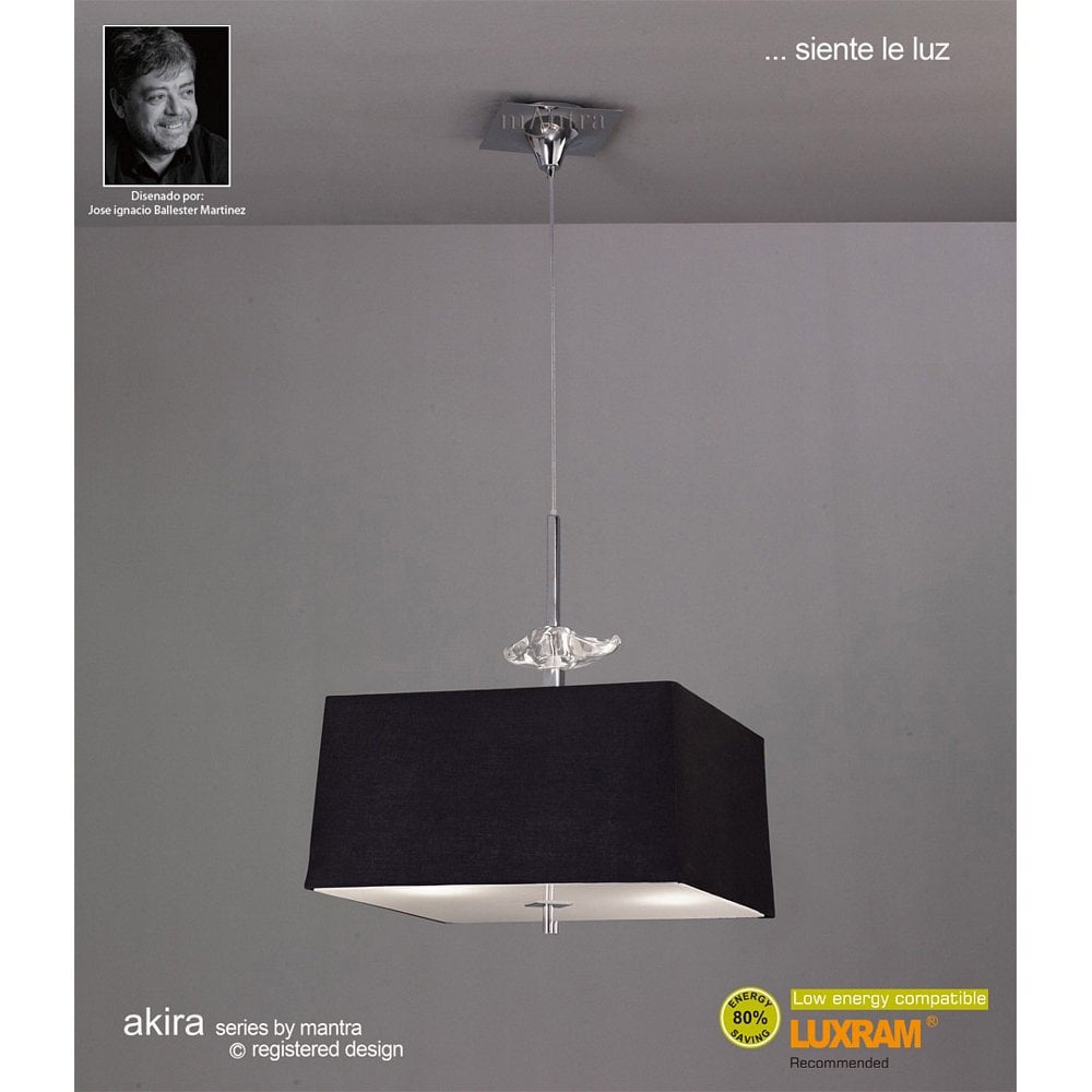 Akira Pendant 4 Light E27, Polished Chrome/Frosted Glass With Black Shade