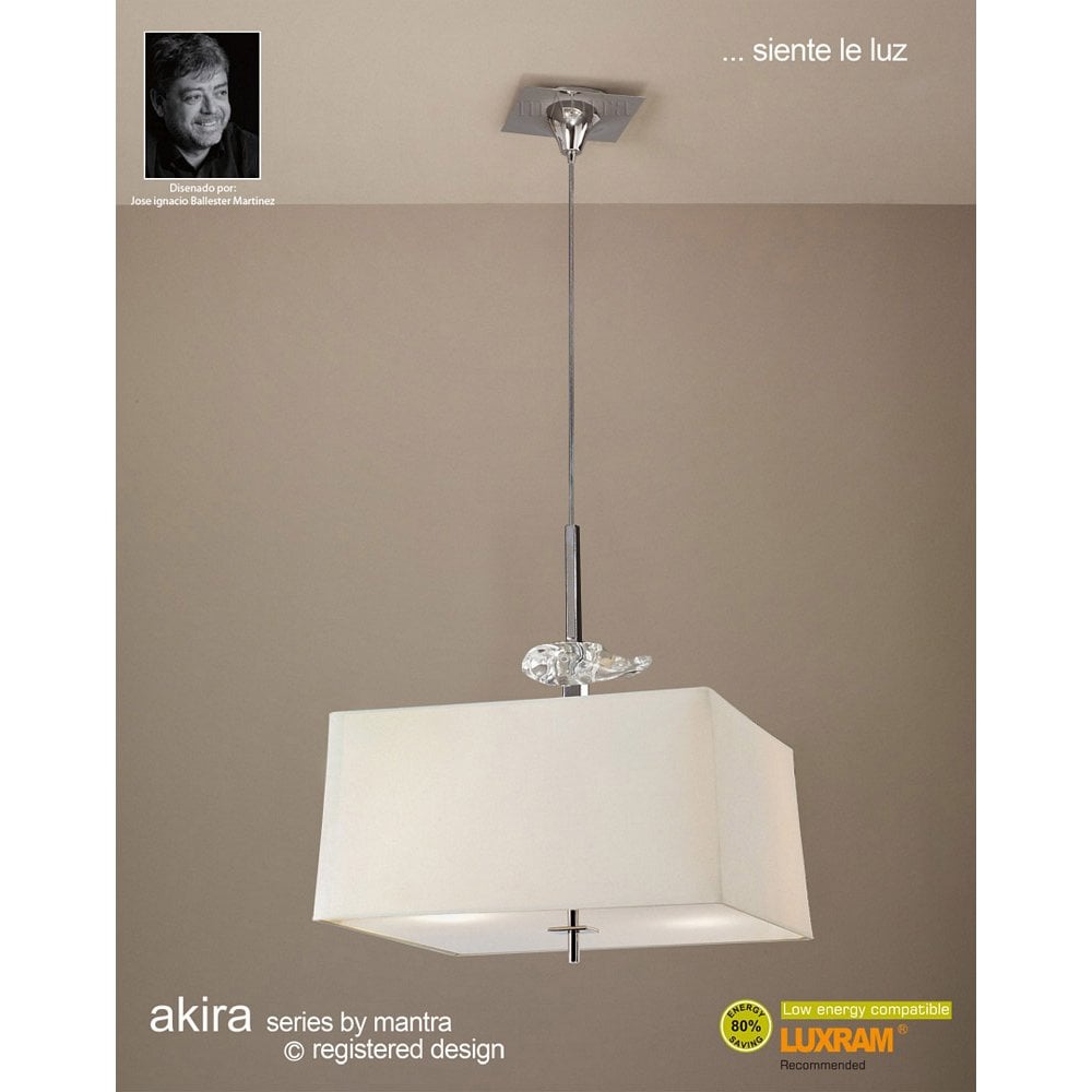 Akira Pendant 4 Light E27, Polished Chrome/Frosted Glass With Cream Shade