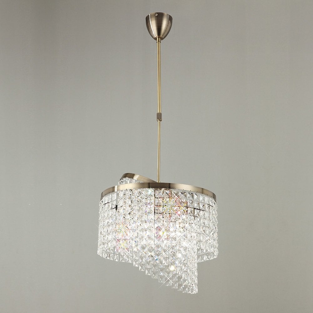 Cortina Telescopic Pendant 6 Light With Adjustable Rings Antique Brass/Crystal