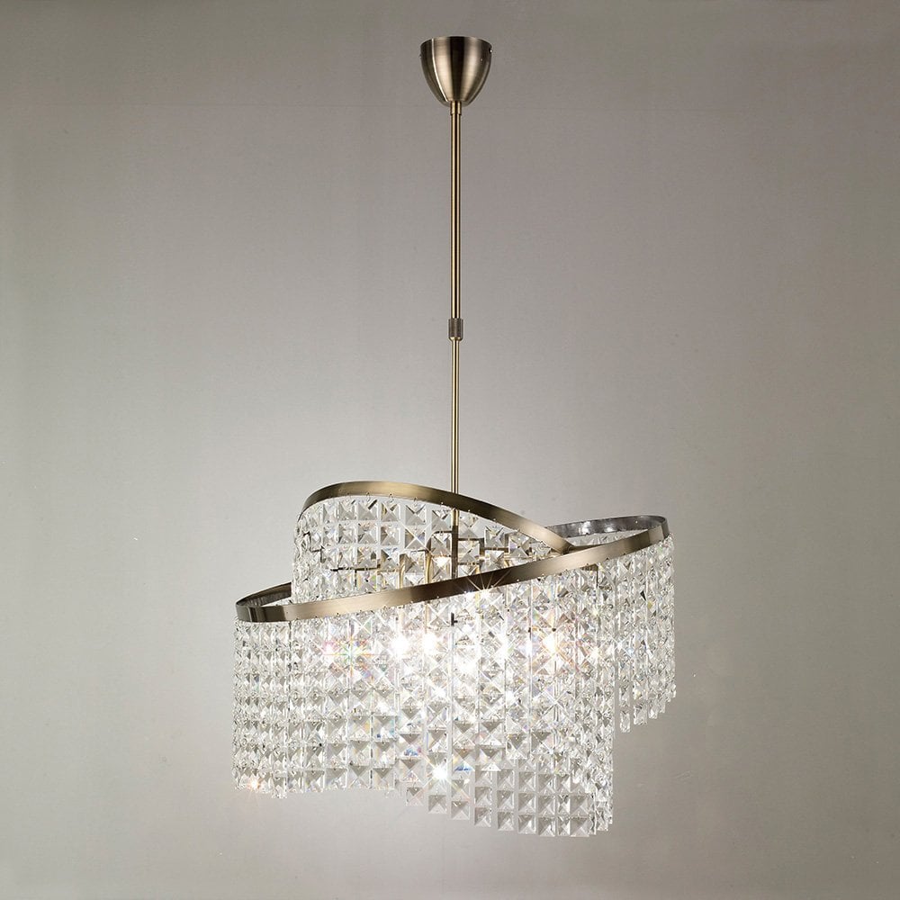 Cortina Telescopic Pendant 8 Light With Adjustable Rings Antique Brass/Crystal