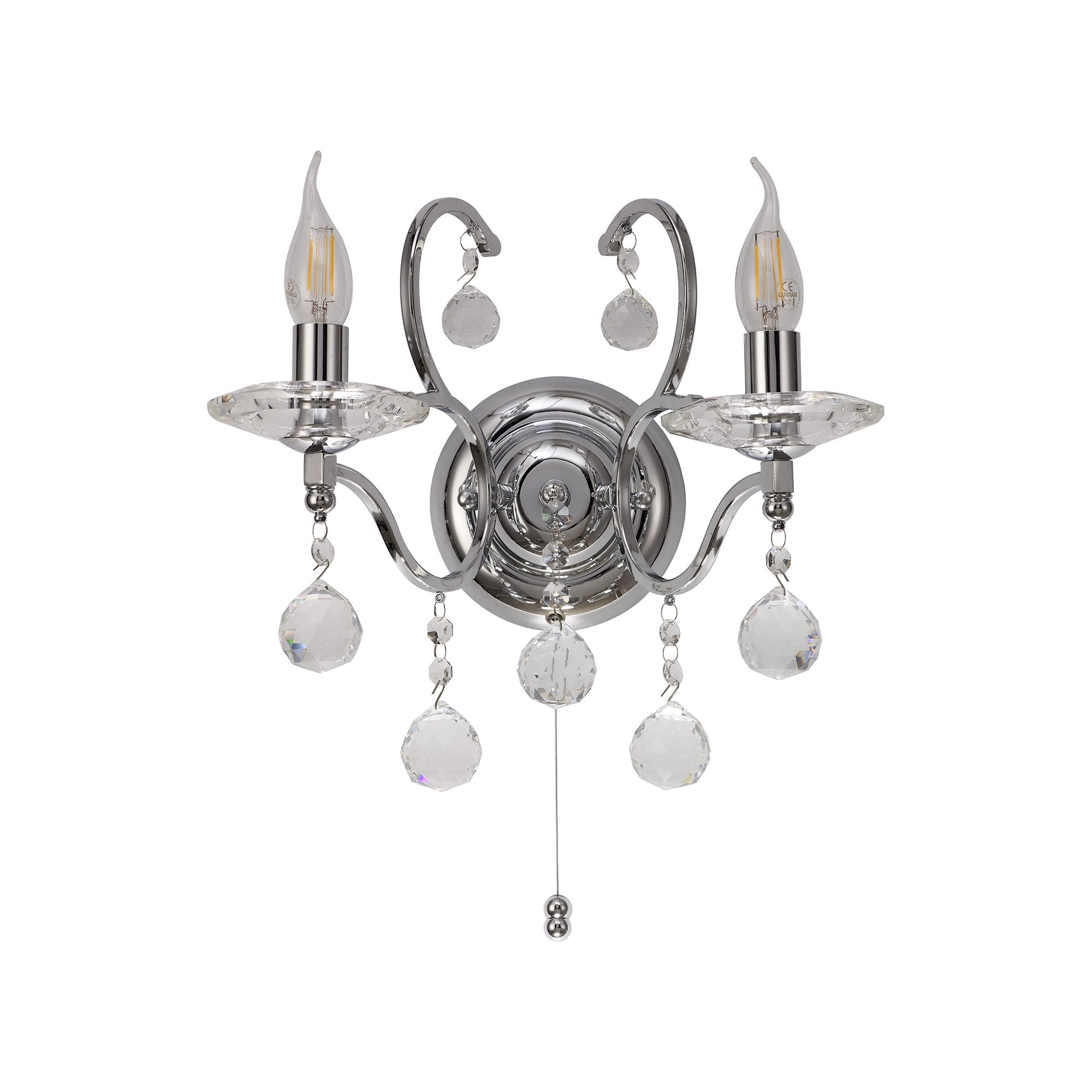 Zinta Wall Lamp Switched 2 Light Switched Polished Chrome/Crystal