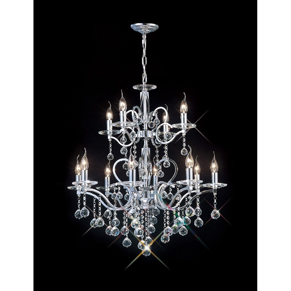 Zinta Pendant 2 Tier 12 Light Polished Chrome/Crystal (ITEM REQUIRES ASSEMBLY)