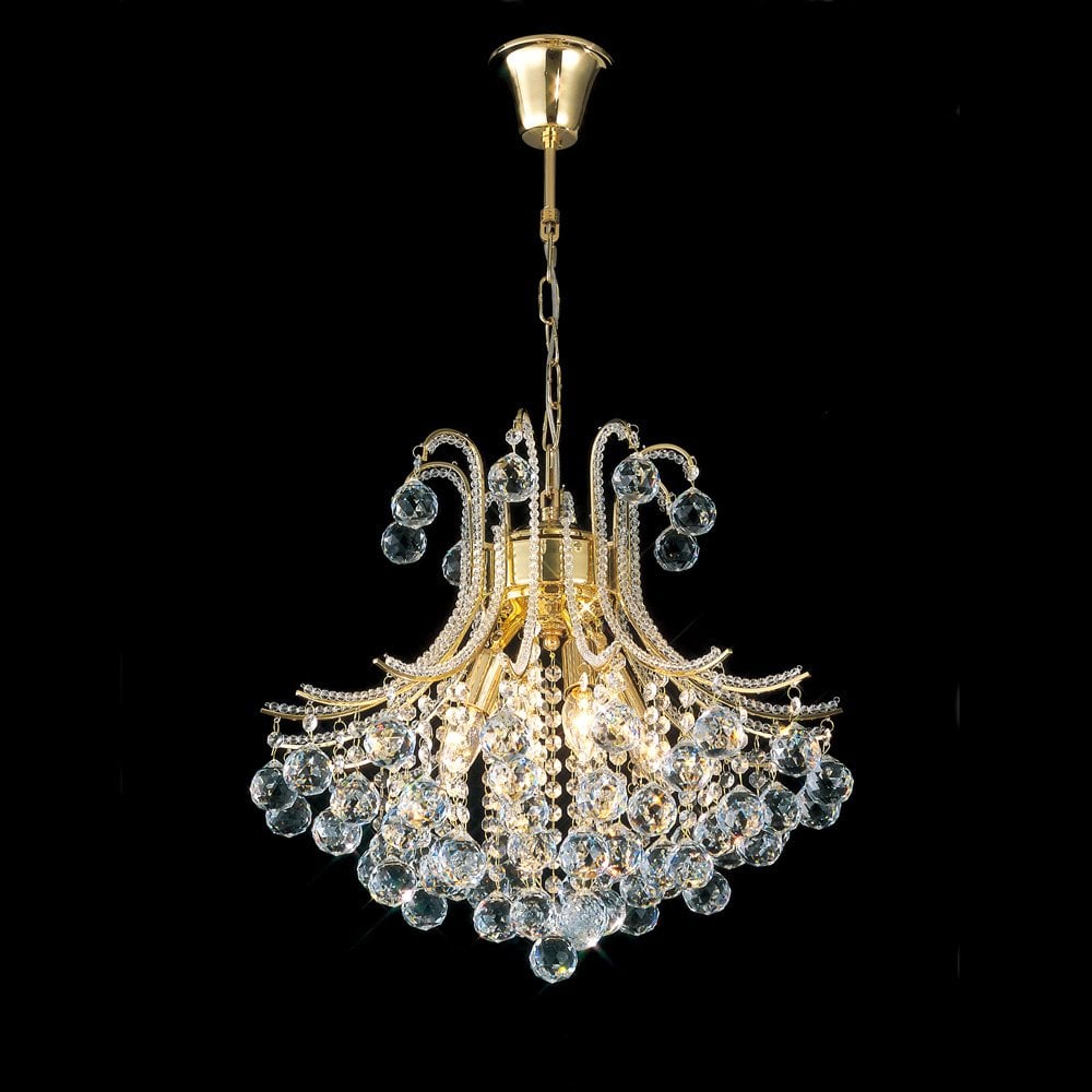 Bask Pendant Round 4 Light French Gold/Crystal