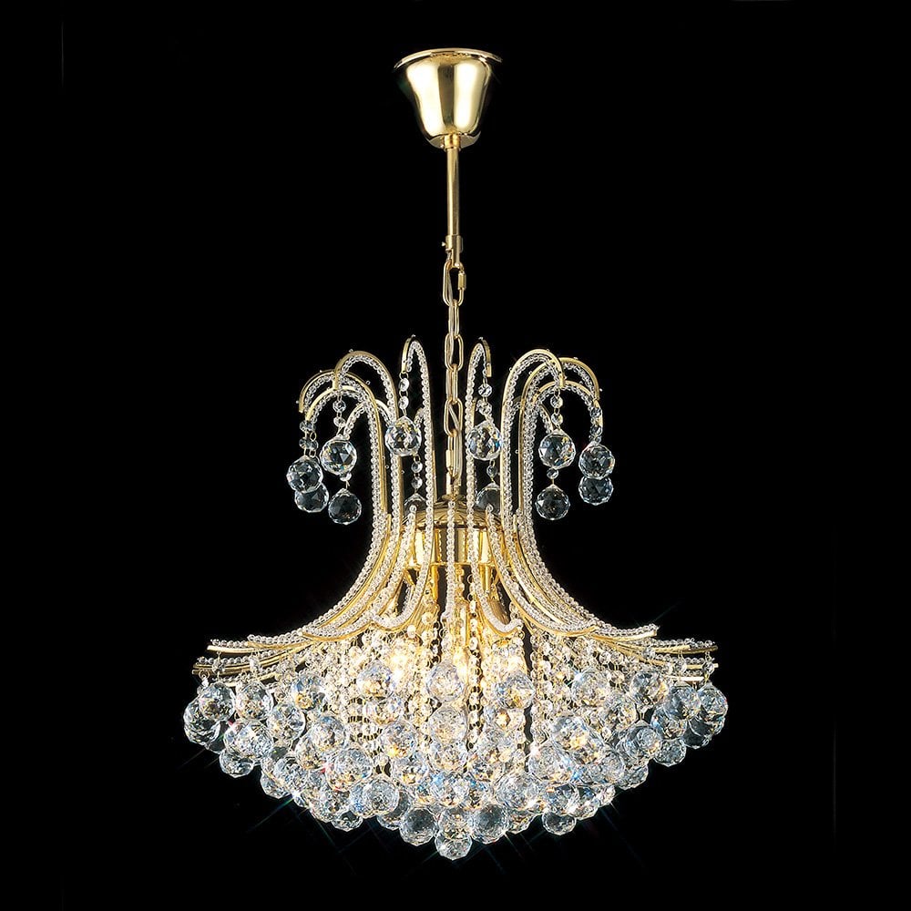 Bask Pendant Round 6 Light French Gold/Crystal