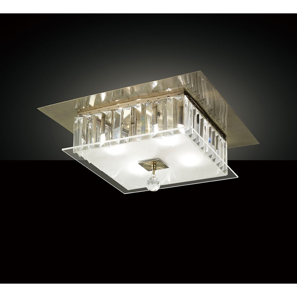 Tosca Ceiling Square 4 Light Antique Brass/Glass/Crystal