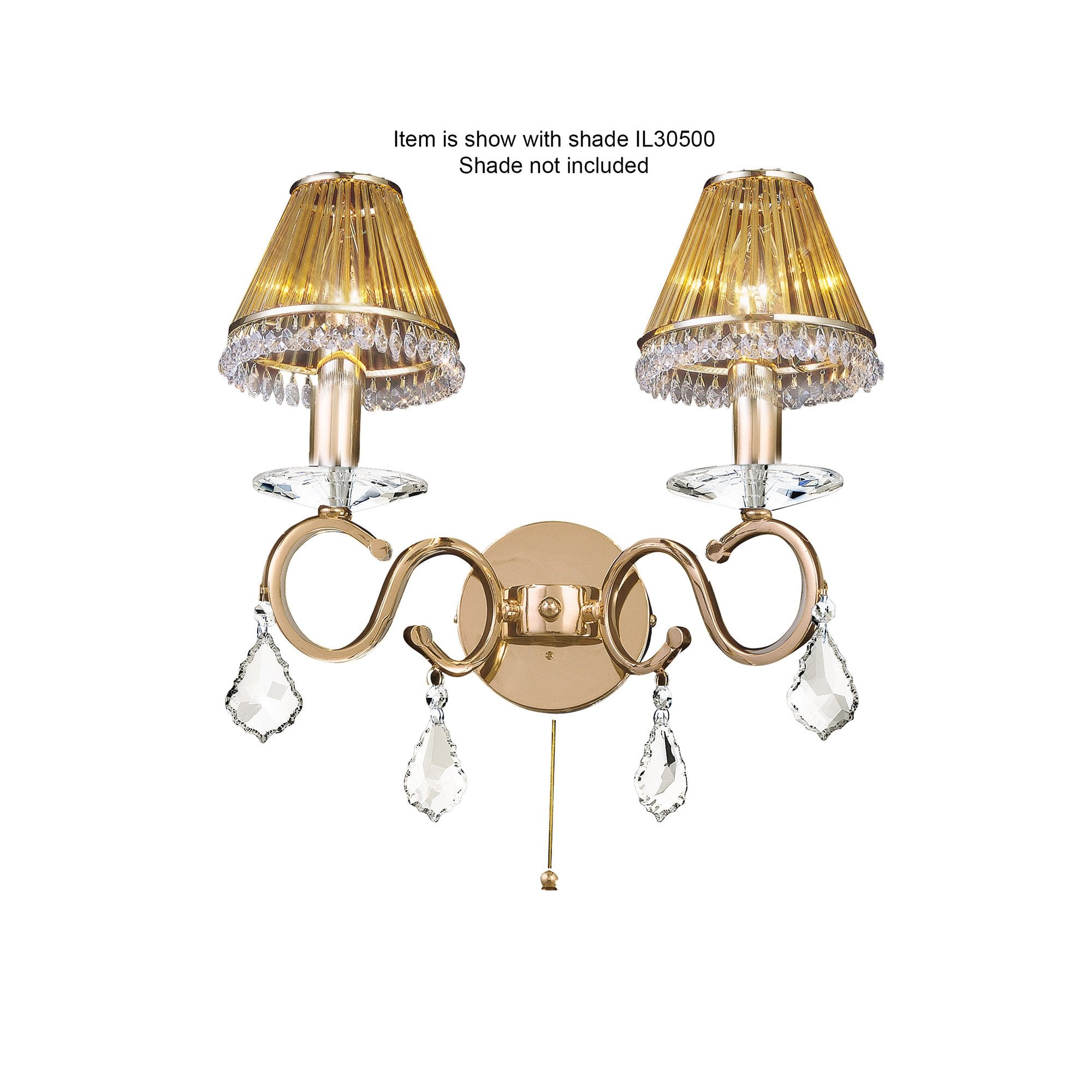 Torino Wall Lamp Switched 2 Light French Gold/Crystal