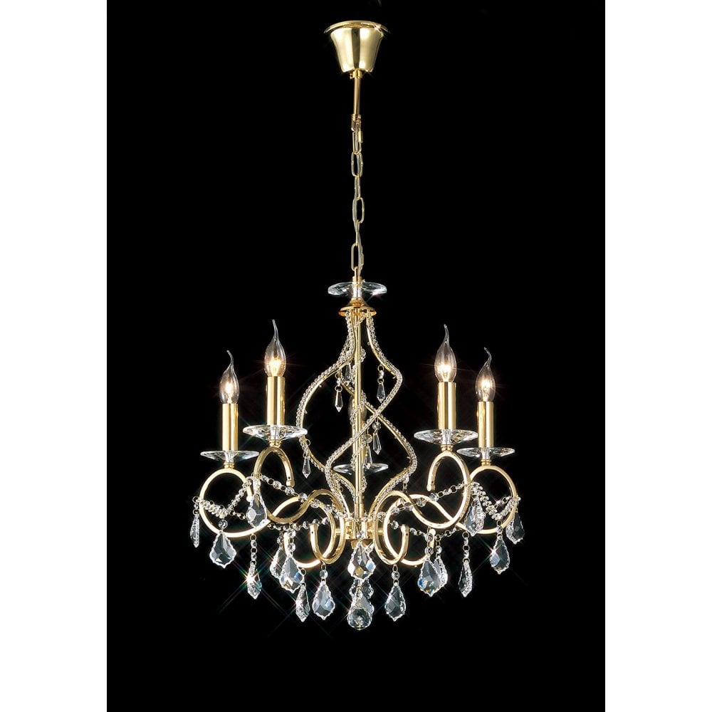 Torino Pendant 5 Light French Gold/Crystal