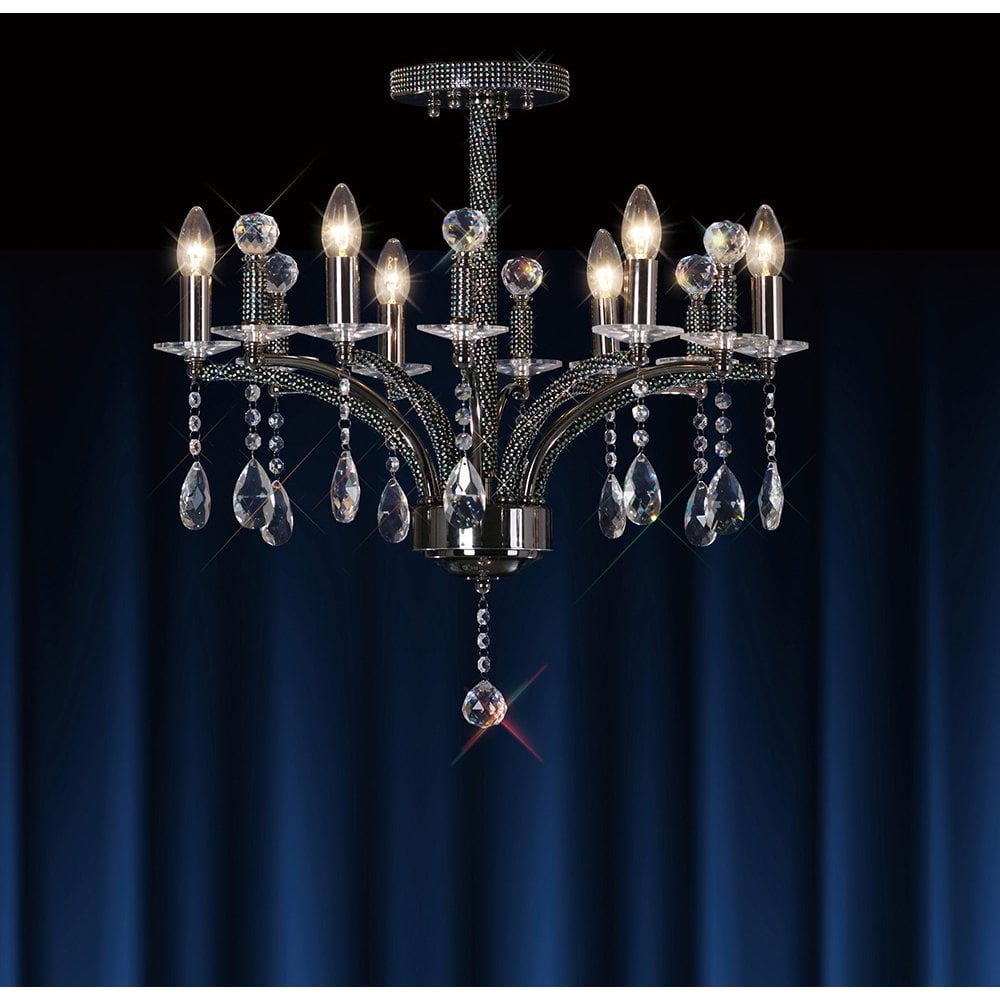 Fiore Pendant 6 Light Black Chrome/Crystal