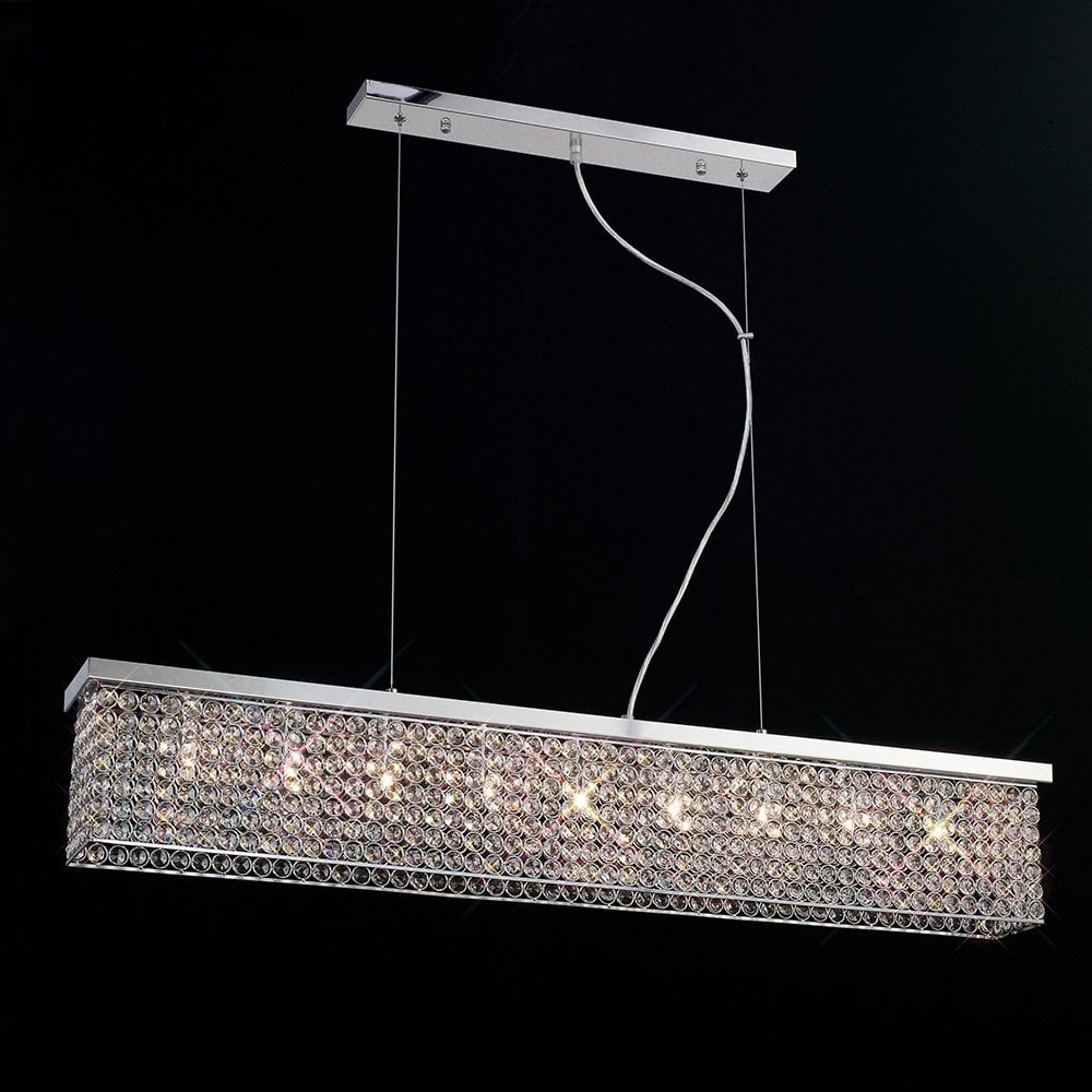 Piazza Pendant Rectangular 9 Light Polished Chrome/Crystal