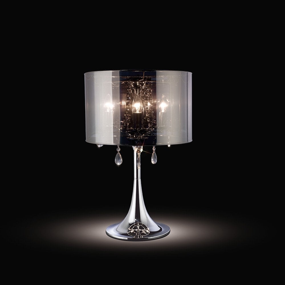 Trace Table Lamp With Chrome Shade 3 Light Polished Chrome/PVC /Crystal