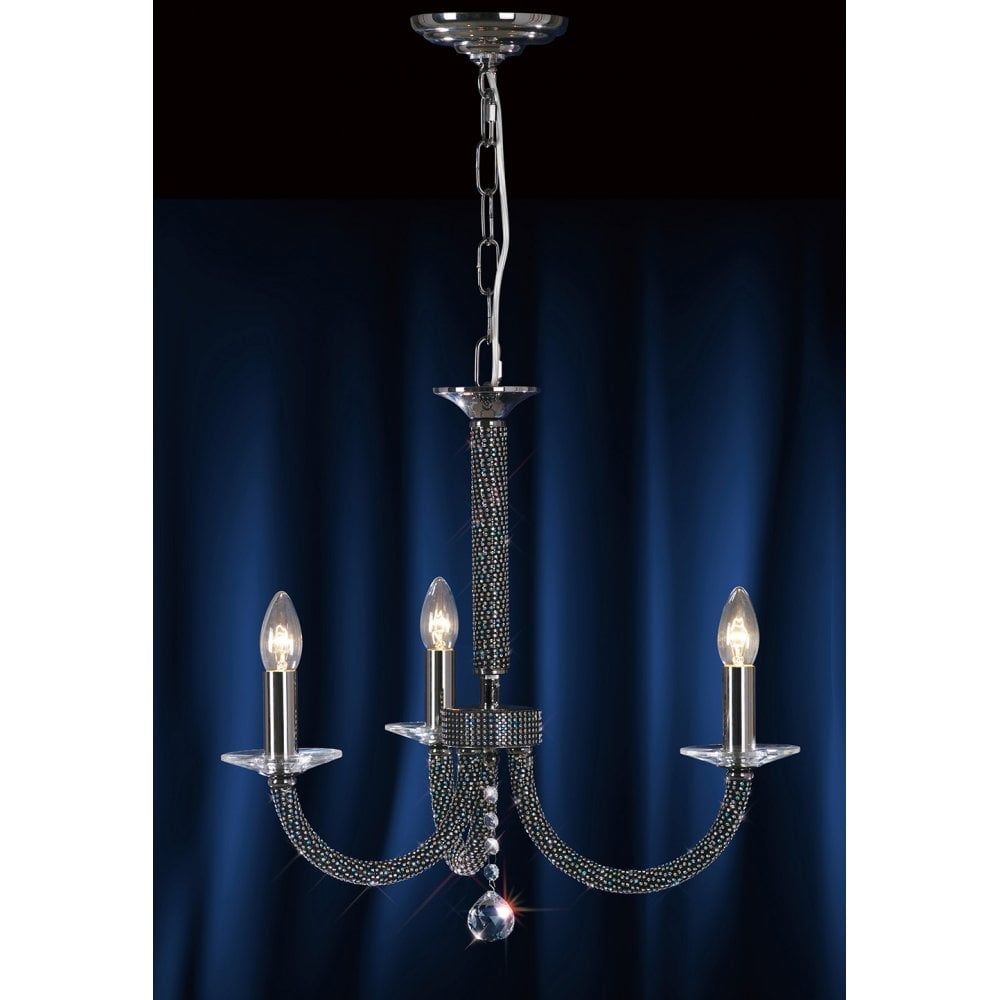 Elena Pendant 3 Light Black Chrome/Crystal