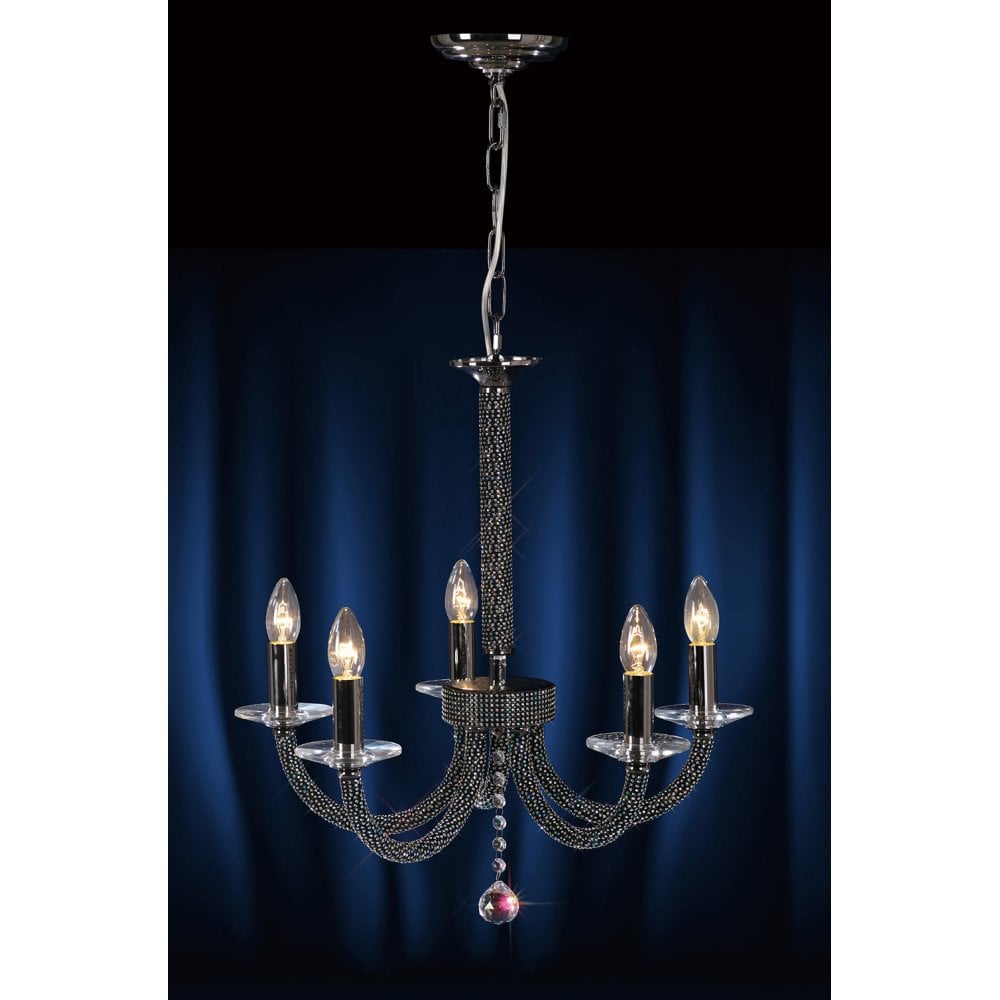 Elena Pendant 5 Light Black Chrome/Crystal