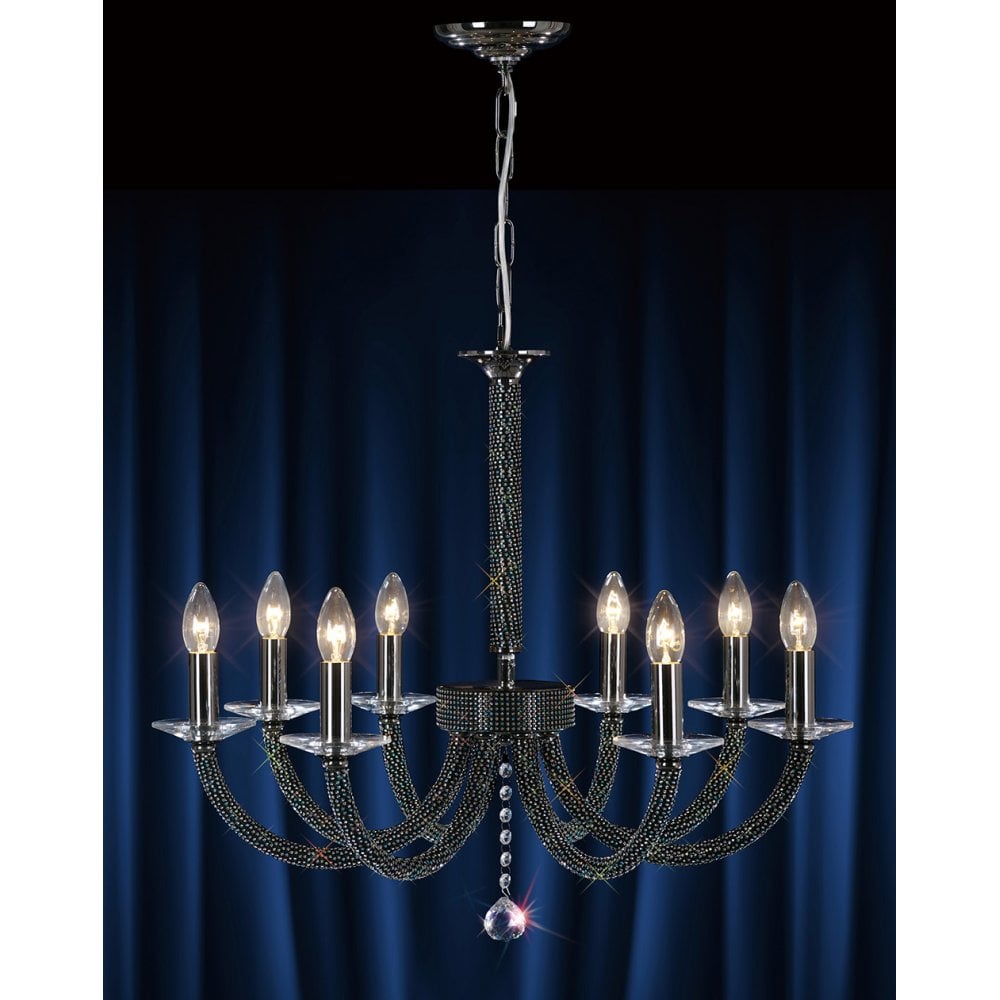 Elena Pendant 8 Light Black Chrome/Crystal