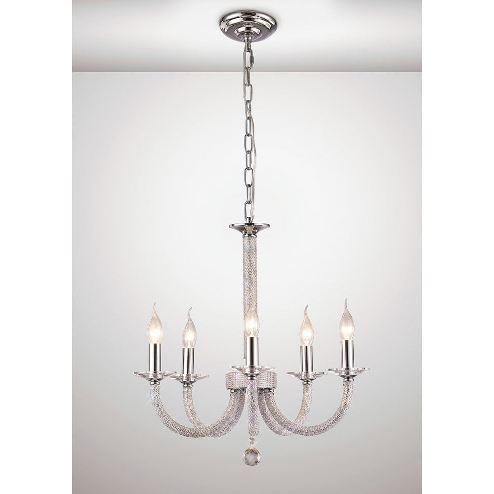 Elena Pendant 5 Light Polished Chrome/Crystal