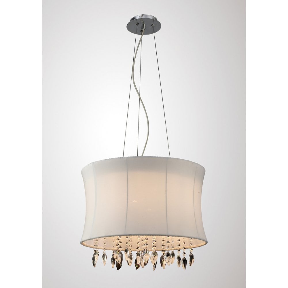 Niki Pendant 4 Light With White Shade Polished Chrome/Clear Crystal