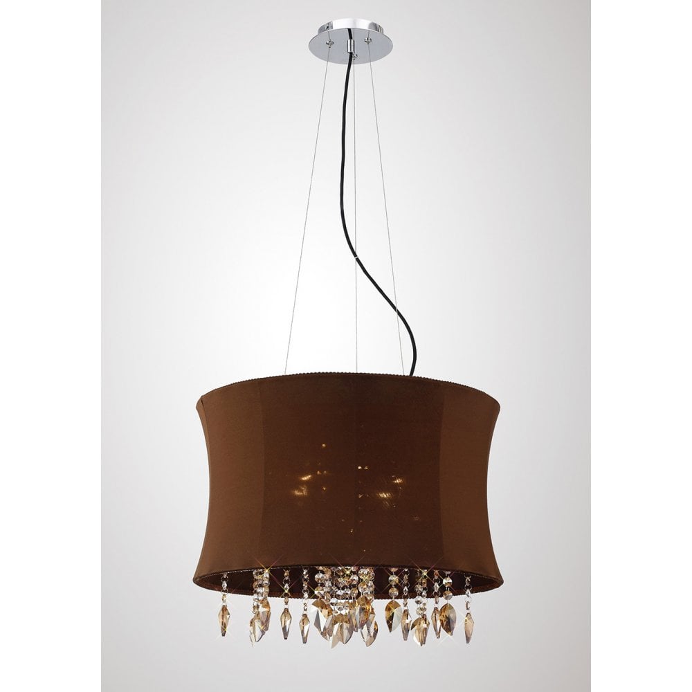 Niki Pendant 4 Light With Brown Shade Polished Chrome/Coffee Crystal