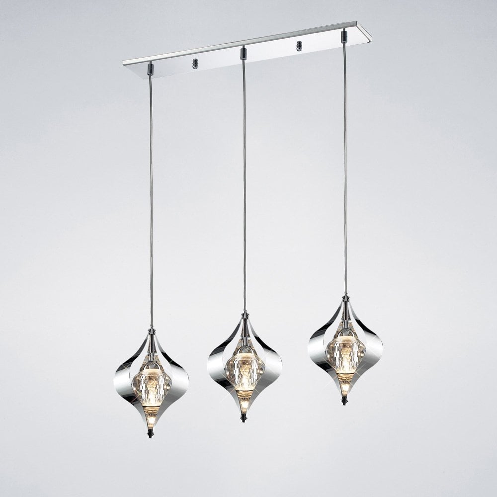 Amano Pendant Line 3 Light Polished Chrome/Crystal