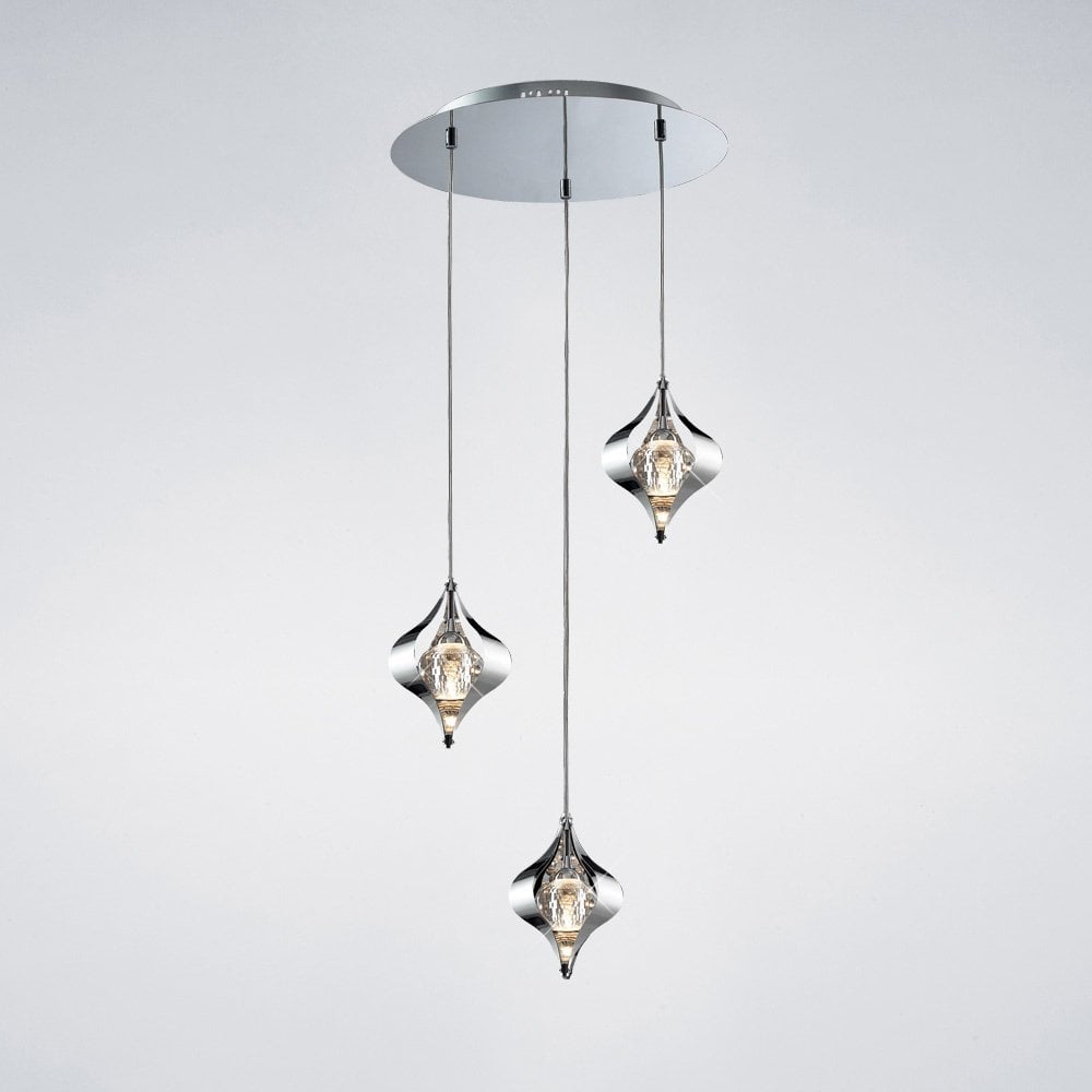 Amano Pendant Round 3 Light Polished Chrome/Crystal