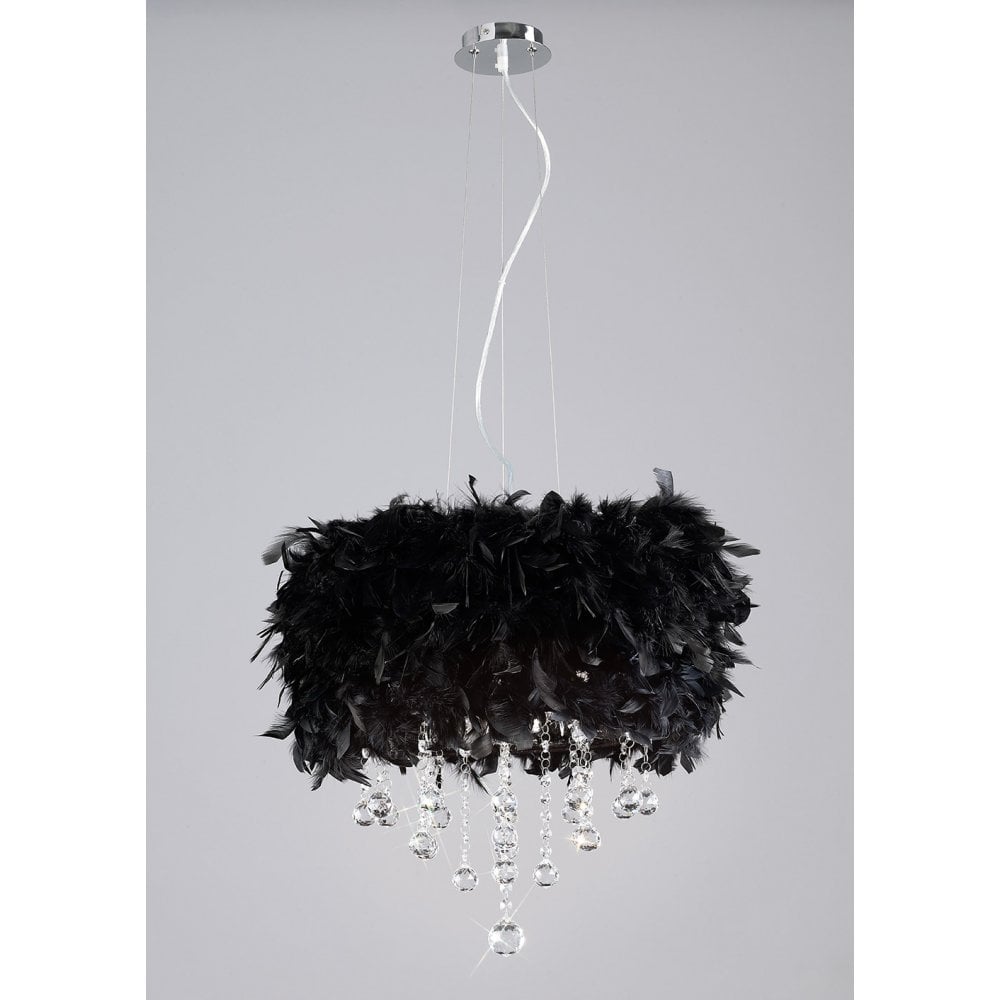 Ibis Pendant With Black Feather Shade 3 Light Polished Chrome/Crystal