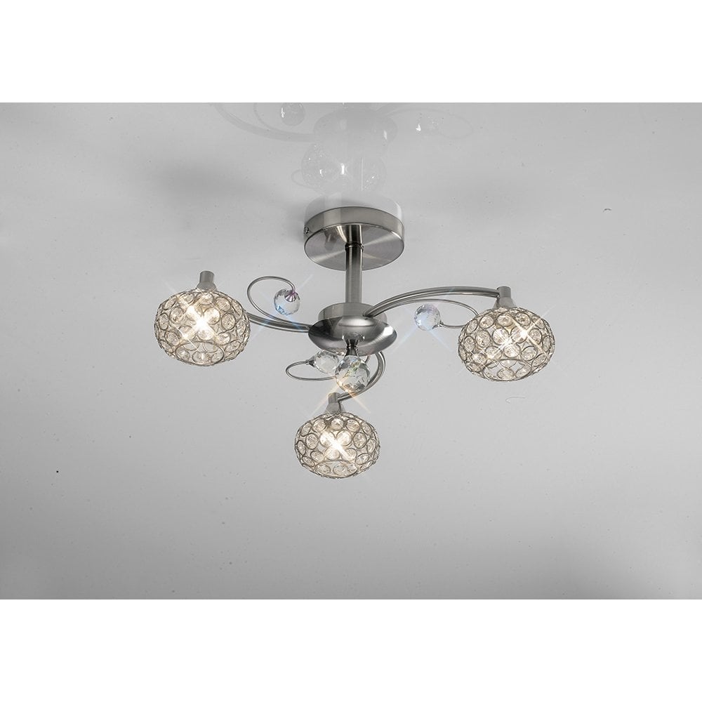 Cara Semi Ceiling 3 Light Satin Nickel/Crystal