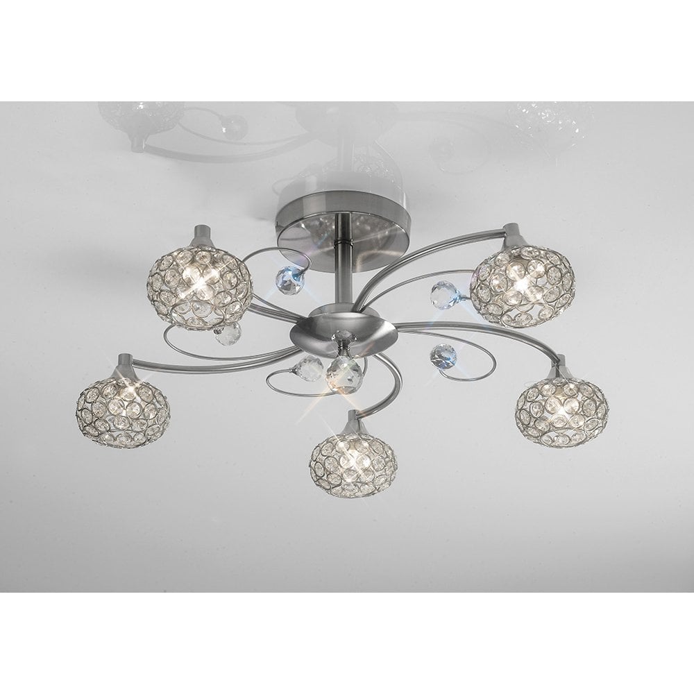 Cara Semi Ceiling 5 Light Satin Nickel/Crystal