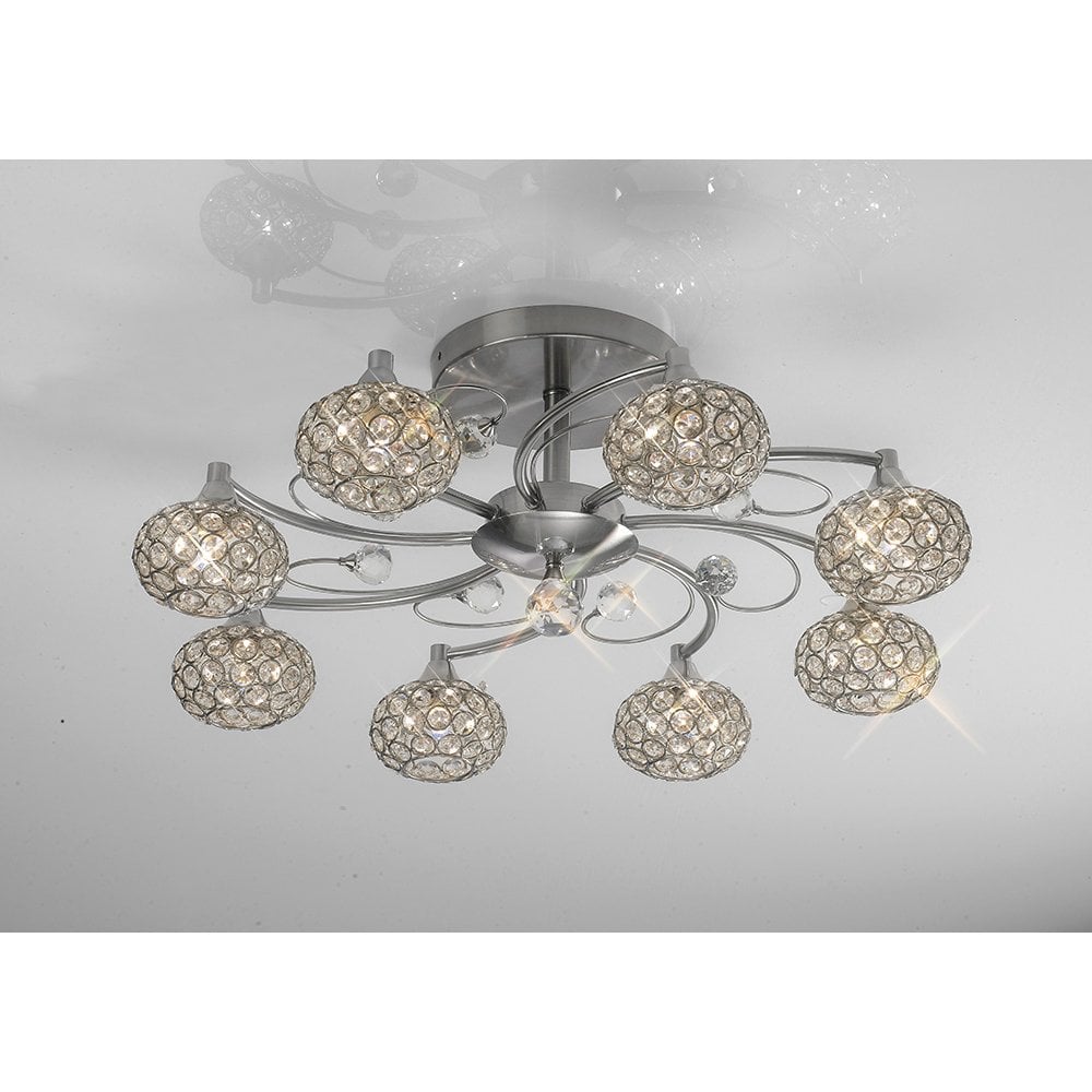 Cara Semi Ceiling 8 Light Satin Nickel/Crystal