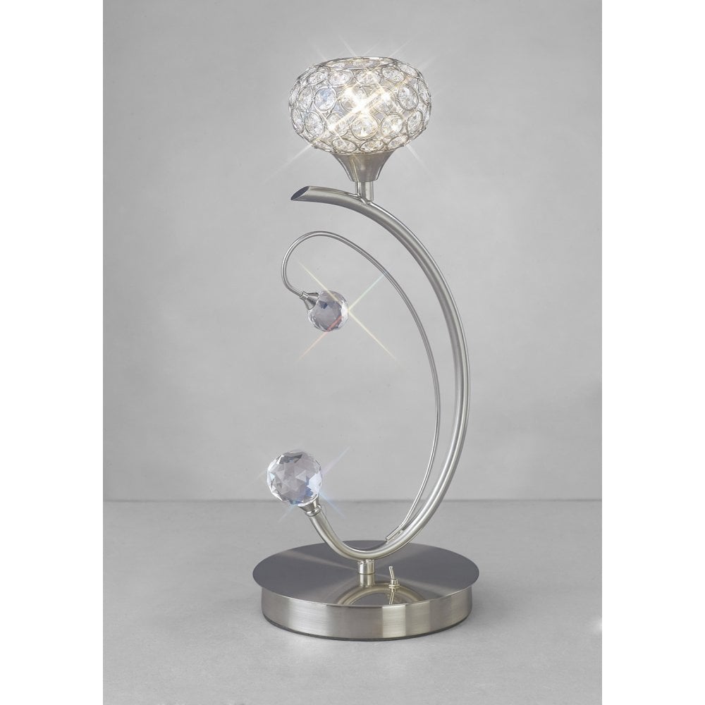 Cara Table Lamp 1 Light Satin Nickel/Crystal