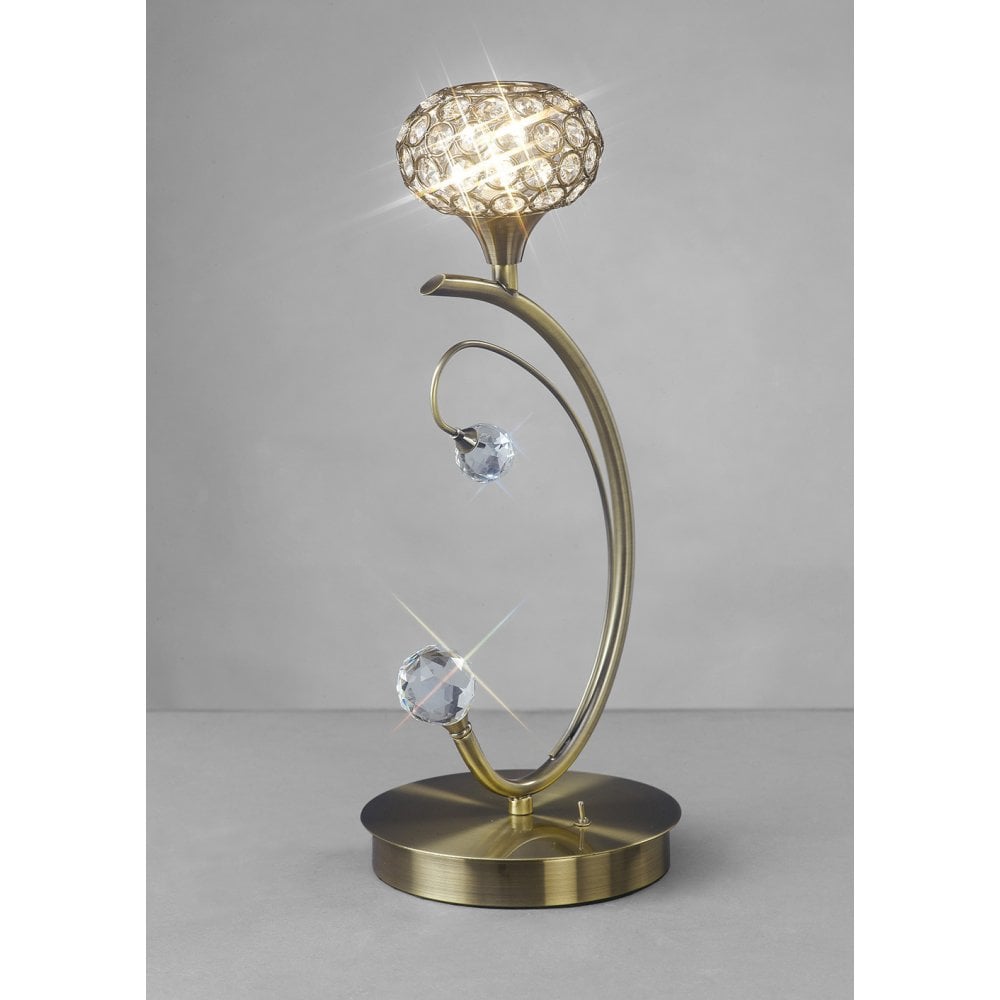 Cara Table Lamp 1 Light Antique Brass/Crystal