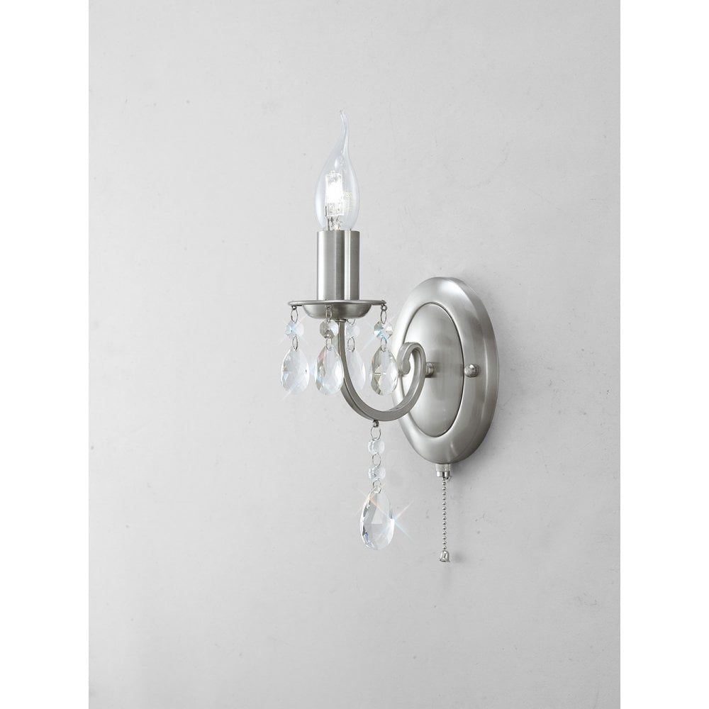 Kyra Wall Lamp Switched 1 Light Satin Nickel/Crystal