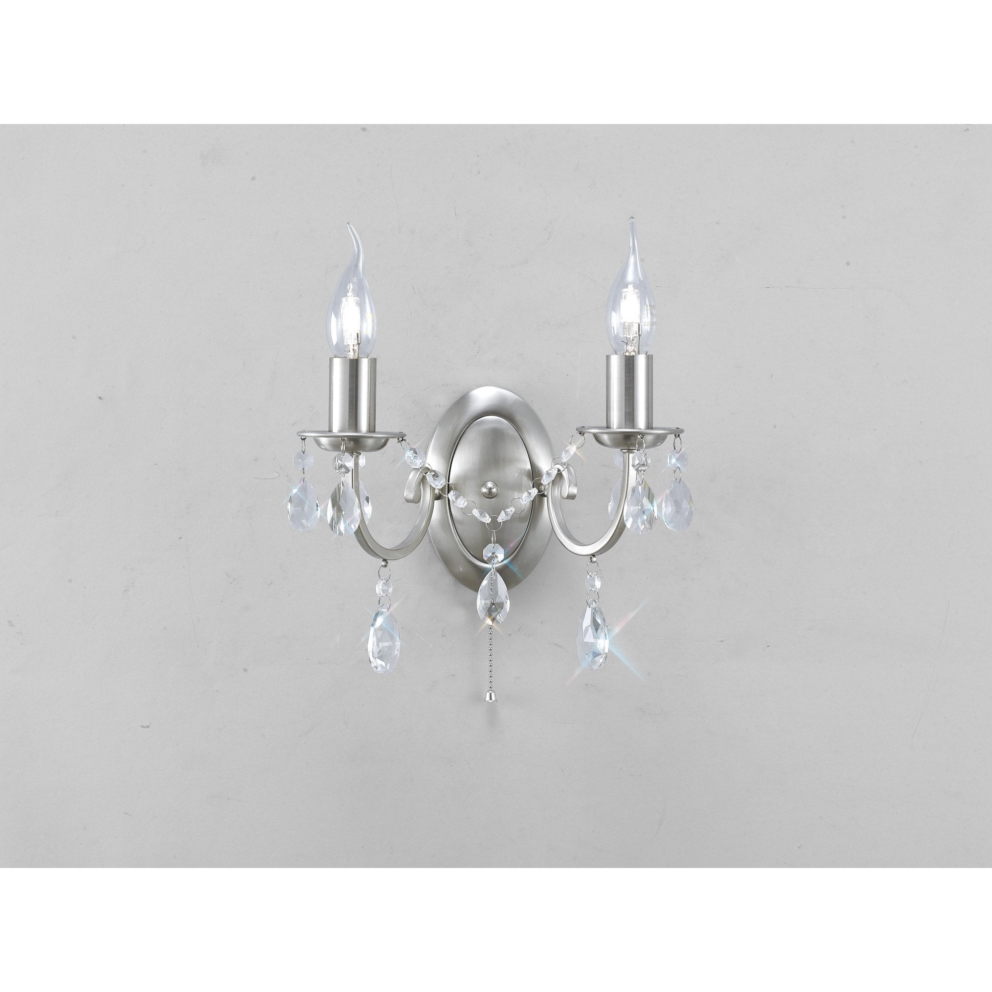 Kyra Wall Lamp Switched 2 Light Satin Nickel/Crystal