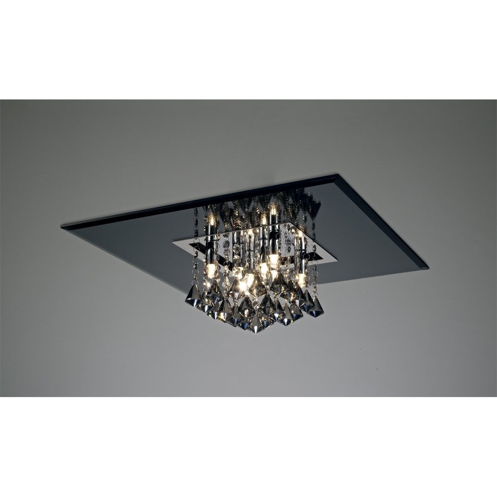 IL31006 Starda Ceiling Square 8 Light G9 Polished Chrome/Smoked Mirror/Smoked Crystal