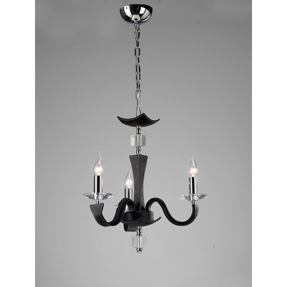 Nardini Pendant 3 Light Polished Chrome/Black Faux Leather/Crystal