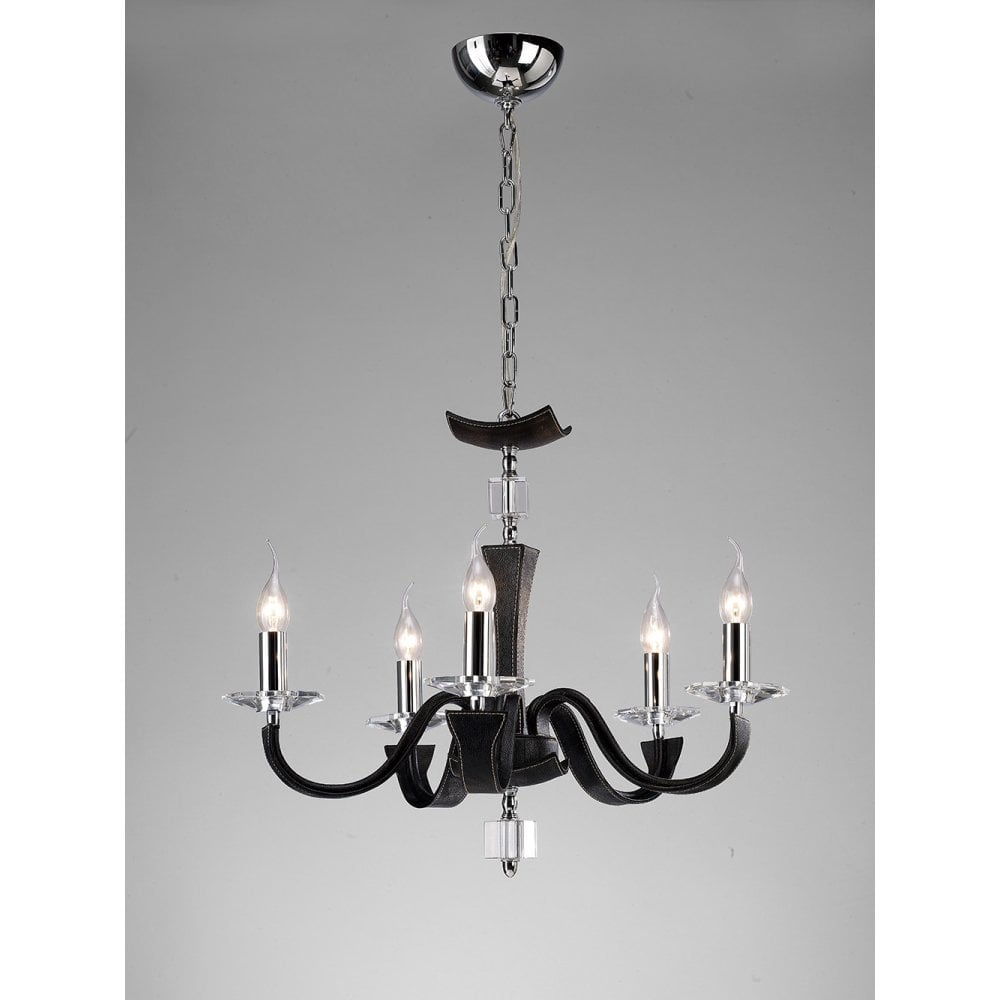 Nardini Pendant 5 Light Polished Chrome/Black Faux Leather/Crystal