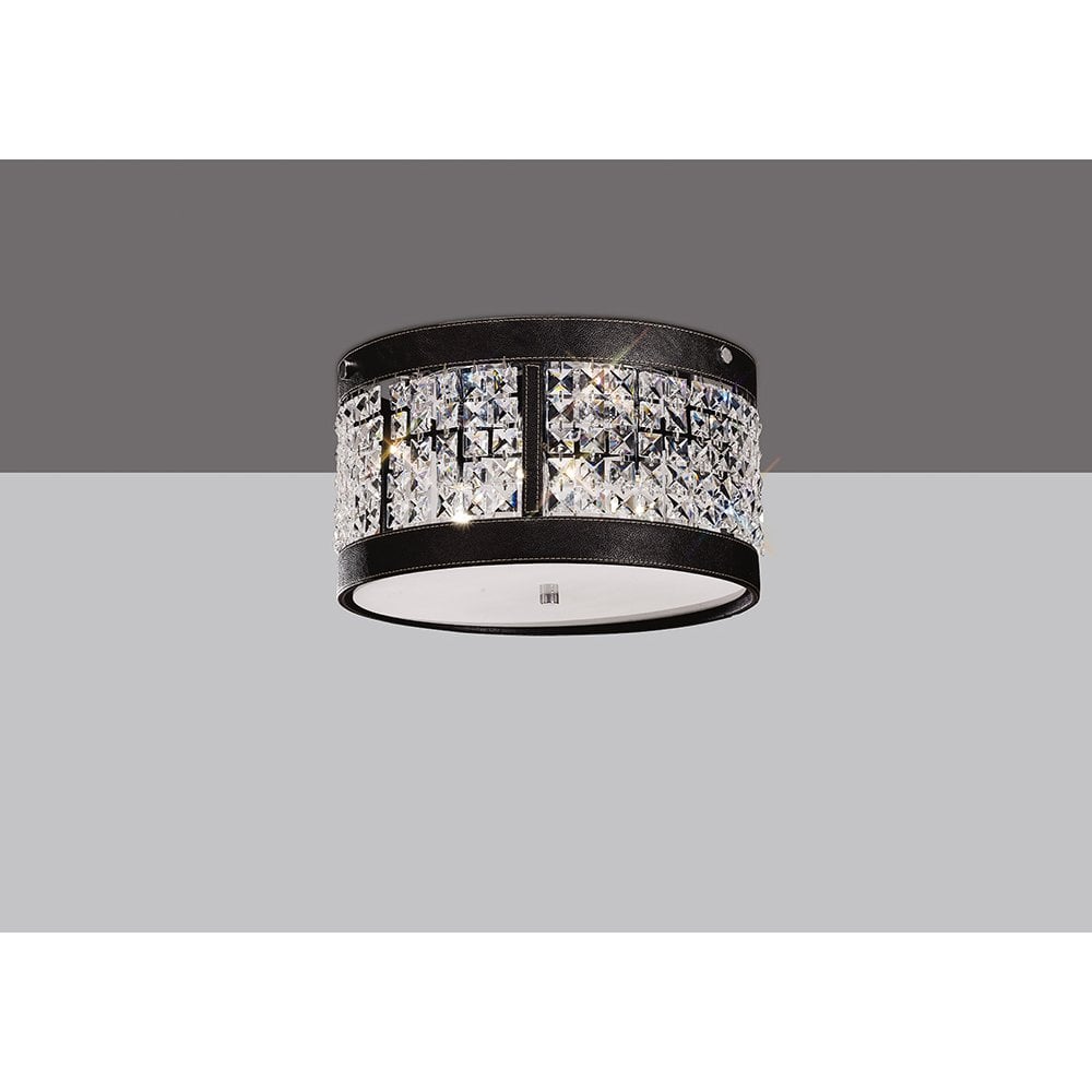 Celsa Ceiling 3 Light Polished Chrome/Dark Brown Faux Leather/Crystal