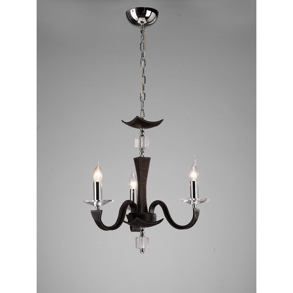 Nardini Pendant 3 Light Polished Chrome/Dark Brown Faux Leather/Crystal