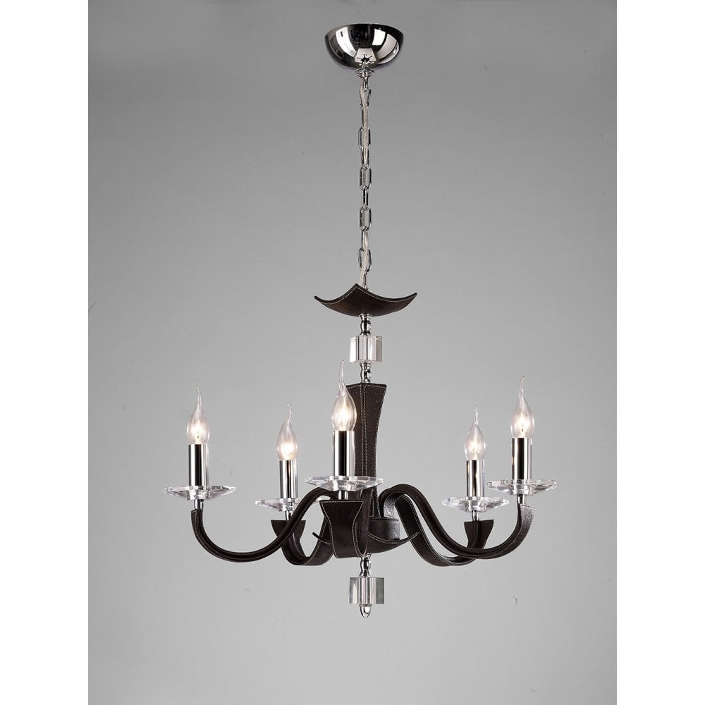 Nardini Pendant 5 Light Polished Chrome/Dark Brown Faux Leather/Crystal