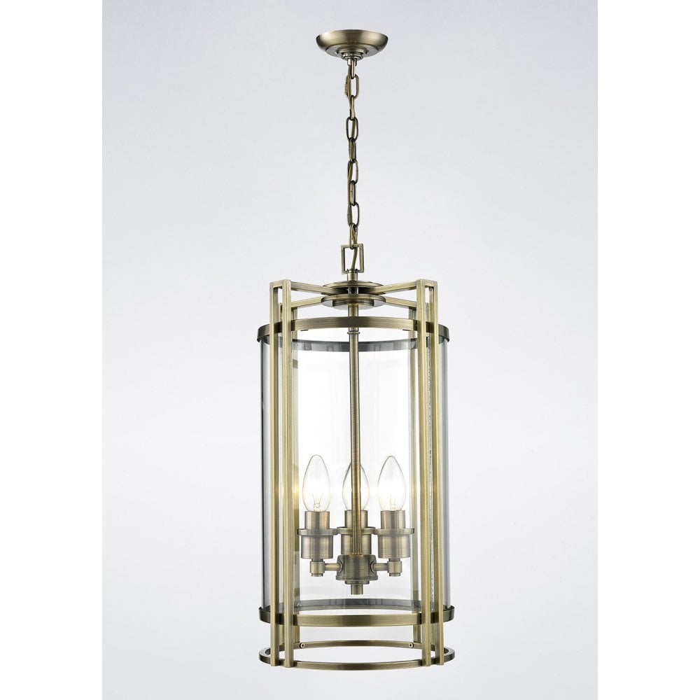 Eaton Pendant 3 Light Antique Brass/Glass