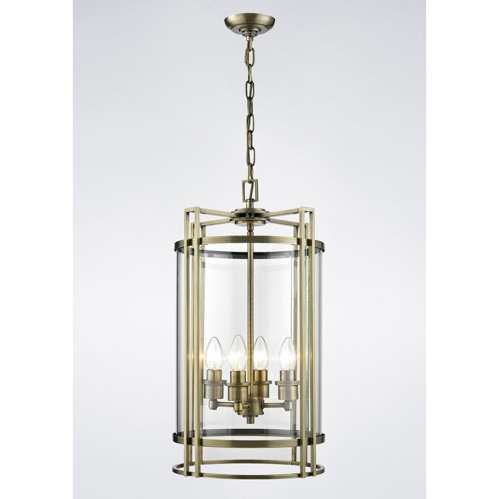 Eaton Pendant 4 Light Antique Brass/Glass