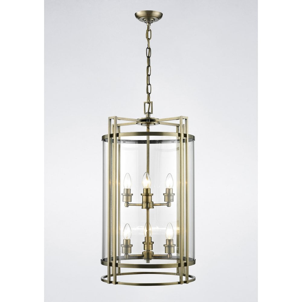 Eaton Pendant 6 Light Antique Brass/Glass