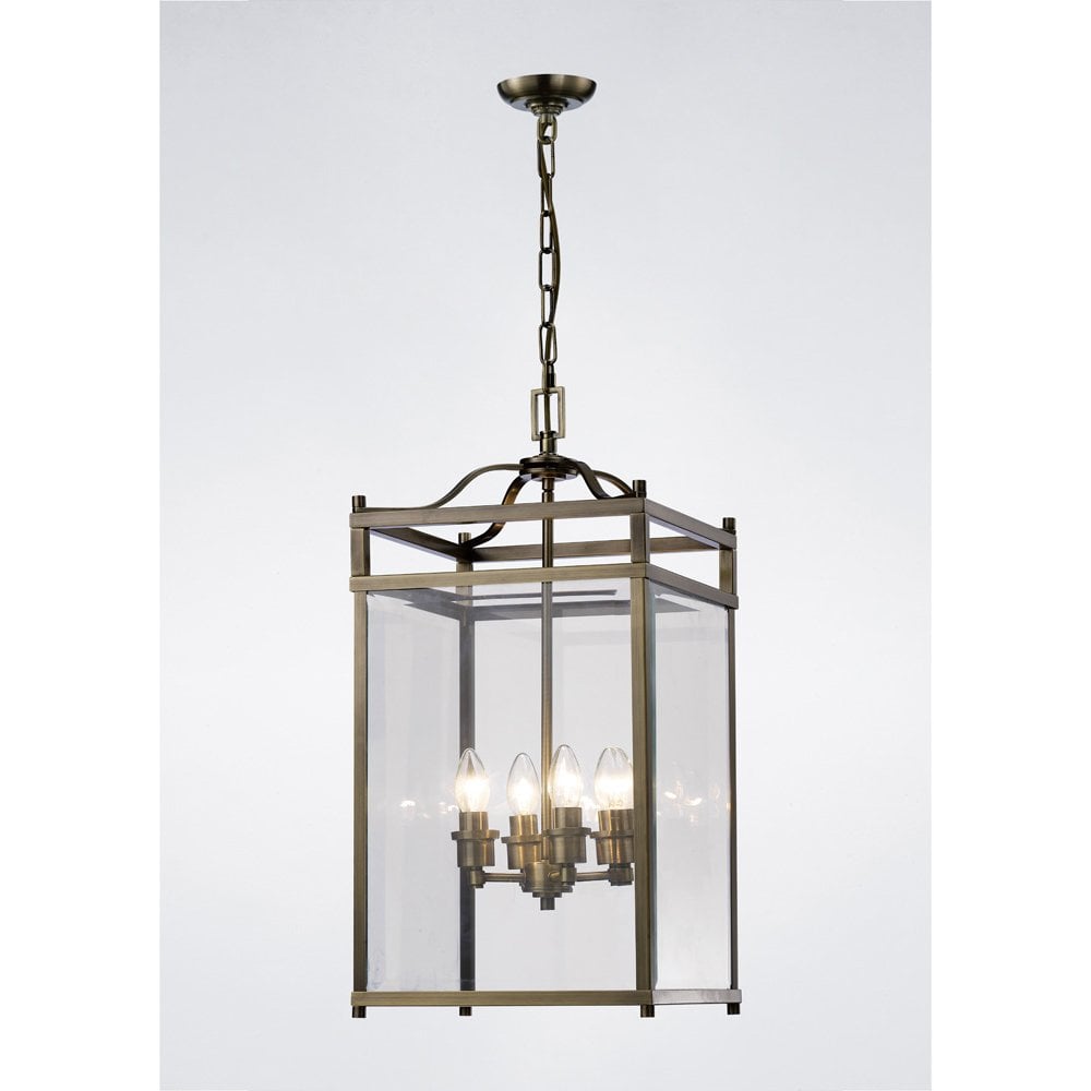 Aston Pendant 4 Light Antique Brass/Glass