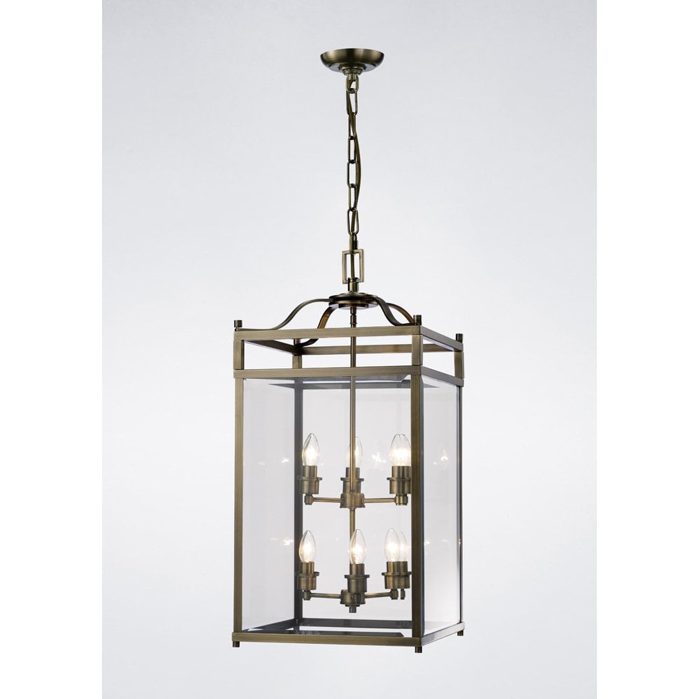 Aston Pendant 6 Light Antique Brass/Glass