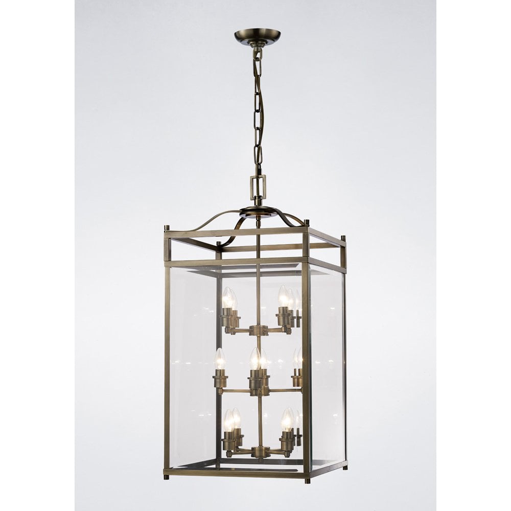 Aston Pendant 12 Light Antique Brass/Glass