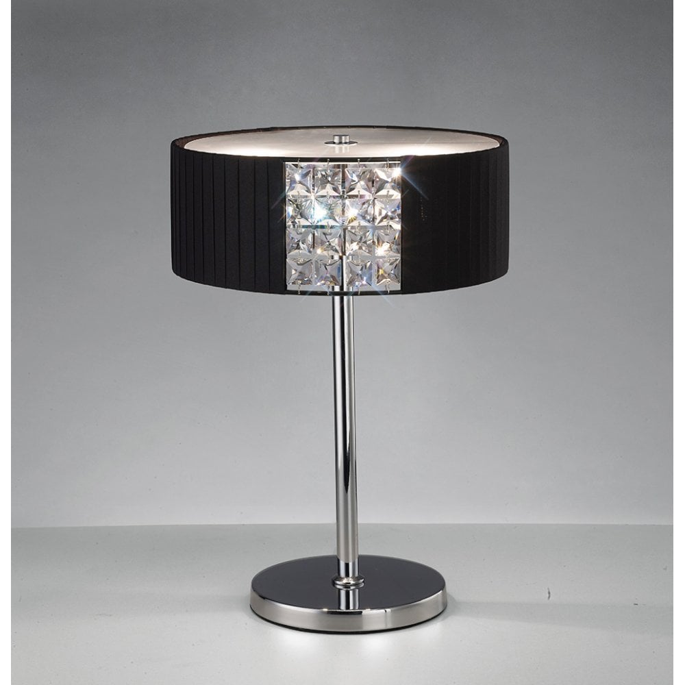 Evelyn Table Lamp Round With Black Shade 2 Light Polished Chrome/Crystal