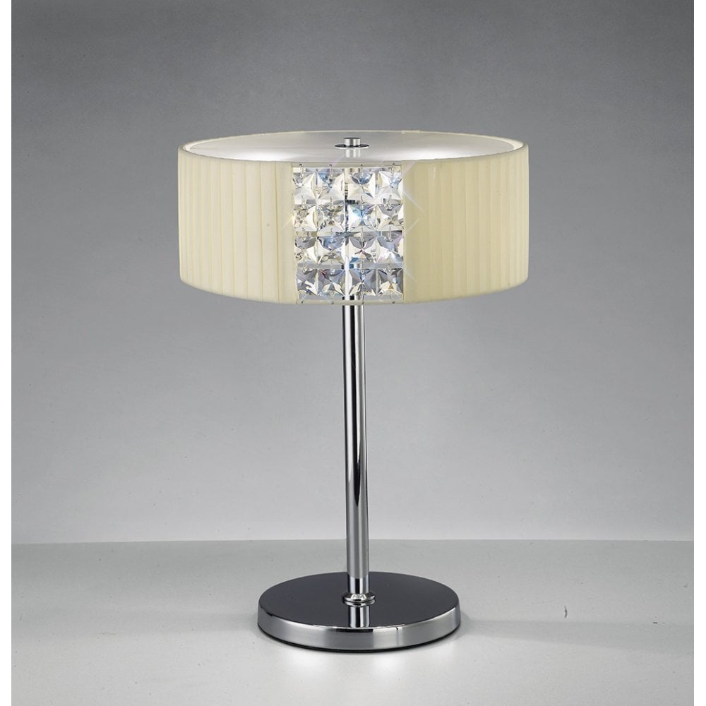 Evelyn Table Lamp Round With Cream Shade 2 Light Polished Chrome/Crystal