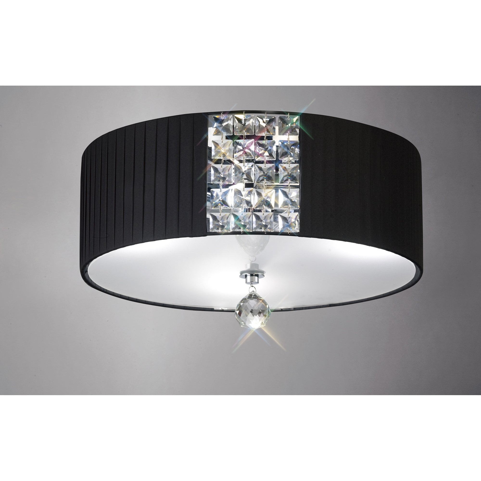 Evelyn Ceiling Round With Black Shade 3 Light Polished Chrome/Crystal