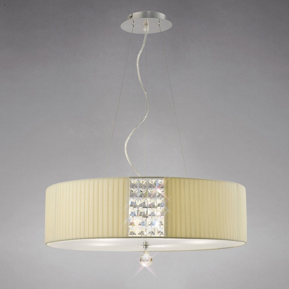 Evelyn Pendant Oval With Cream Shade 4 Light Polished Chrome/Crystal